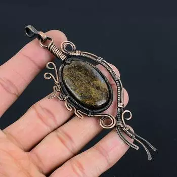 Бронзитовый драгоценный камень ручной работы из чистой медной проволоки, ювелирный кулон для женщин 4.65 Inches коричневый