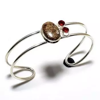 Бронзитовый гранат, драгоценный камень 925, посеребренный браслет-манжета ручной работы