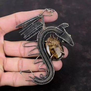 Бронзитовый кулон, кулон из медной проволоки, медные украшения ручной работы, изысканный кулон с драгоценным камнем, подарок для женщин, ювелирные изделия из проволочной обертки, кулон с драконом