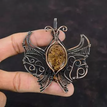 Бронзитовый кулон Медная проволока Обернутый кулон Дизайнерский кулон ручной работы Красивая подвеска-бабочка Медный драгоценный камень Ювелирные изделия Подарки для матери