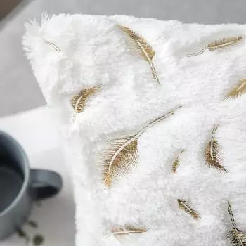 Бронзовая наволочка с перьями, плюшевая наволочка, декоративная наволочка для сиденья, дивана, кровати, офиса, домашнего украшения 43*43 см белый