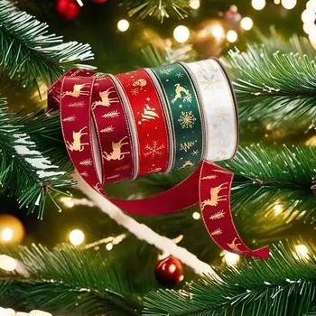 Бронзовые рождественские ленты, полиэстеровые ленты с принтом для бантов, подарочных коробок, упаковочная лента, рождественские украшения своими руками, поделки 25 yards