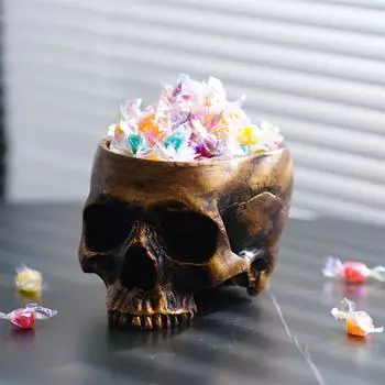 Бронзовый череп, настольные украшения для хранения, череп, цветочный горшок, украшение на Хэллоуин, аксессуары для дома 17.3*11.2*9.5cm