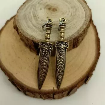 Бронзовый маленький меч кулон бусины EDC DIY паракорд плетеные браслеты шнурки подвески аксессуары для подвешивания инструментов на открытом воздухе латунный