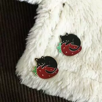 Brooch Black Cat Badge Pin Lapel Pin Strawberry Cat Brooch Brooches Pin Enamel Pin Lapel Brooch серебряный