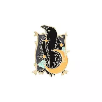 Brooches Punk Moon Flowers Bird Feather Enamel Pin Crow Raven Badges Cartoon Badges Metal Brooch 03