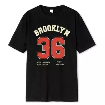 Brooklyn 36 Art Letter Retro Design Cartoons Printing Clothing Men Breathable T Shirt Loose T Shirts Cotton Short Sleeve S