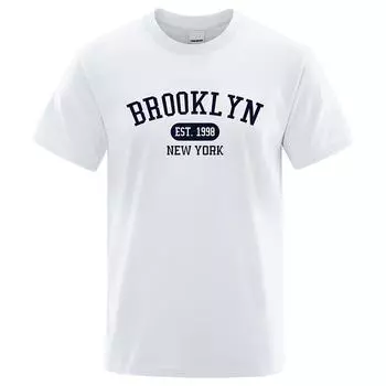 Brooklyn Est.1998 Нью-Йорк, футболки с буквенным принтом, мужские и женские повседневные дышащие модные топы с короткими рукавами, хлопковые футболки большого размера S чёрный