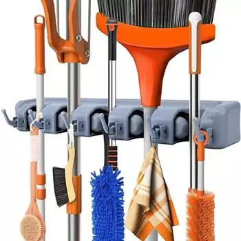 Broom and Mop Holder Wall Mount -Mop and Broom Storage Rack Wall Mounted Utility Rack чёрный
