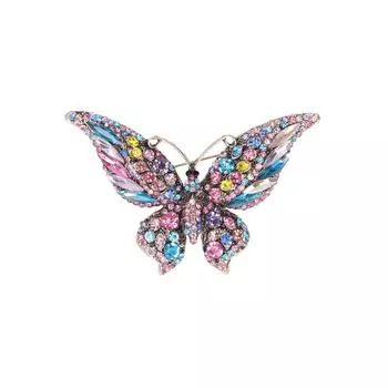 Брошь-бабочка, цветная винтажная брошь-бабочка из металла с кристаллами и бриллиантами