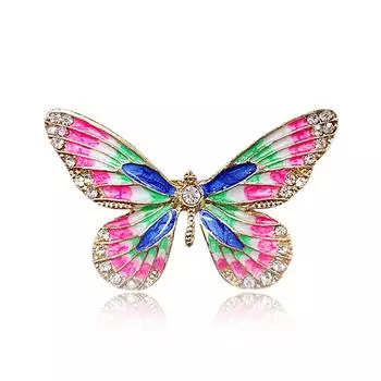 Брошь-бабочка из сплава со стразами, капля горного хрусталя, масляная металлическая одежда, универсальная европейская и американская брошь со стразами