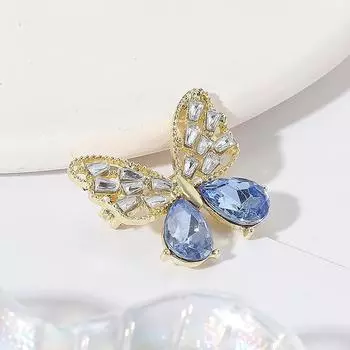 Брошь-бабочка с имитацией полого кристалла циркония, женская картина мечты, масляная брошь с синим драгоценным камнем, декоративная булавка, аксессуары для женщин золотой