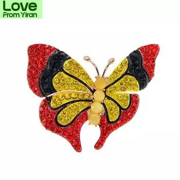 Брошь-бабочка со стразами, насекомое, женская бижутерия, аксессуары для зимних аксессуаров красный