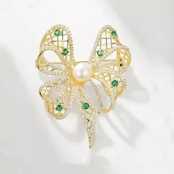 Брошь-бант с полым бантом, высококачественная женская изысканная брошь с жемчугом, антибликовая булавка, аксессуары для одежды