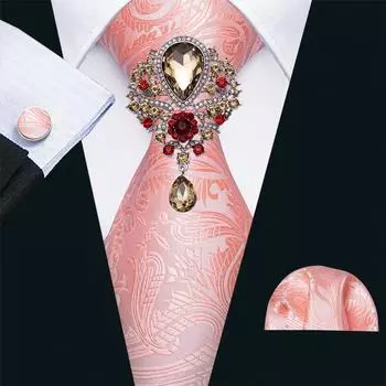 Брошь Barry.Wang Tie Brooch Hanky Запонки для мужчин 10 дизайнов Шелковый галстук в клетку с узором пейсли Официальный набор N-5232