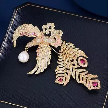 Брошь «Благоприятная птица Феникс» Роскошная атмосферная булавка Классическая антикварная оригинальная брошь из натурального жемчуга золотой