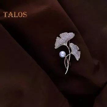 Брошь-булавка для женщин, жемчужная брошь в виде листьев гинкго, брошь со стразами, булавка для лацкана, изысканная элегантная брошь, свадебная брошь-корсаж, булавка, универсальный аксессуар, подарок золотистый