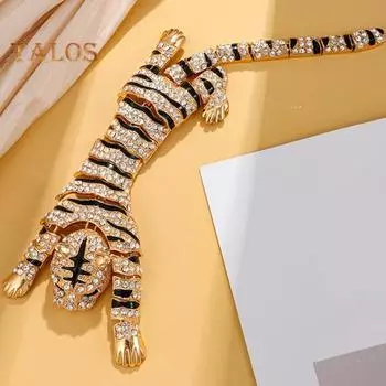 Брошь-булавка, инкрустированная блестящими стразами, значок в форме тигра, устойчивый к ржавчине, легкий, гибкий, брошь в виде тигра, модные аксессуары зелёный