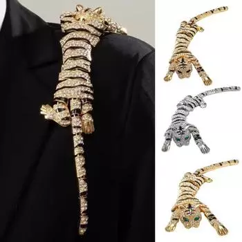 Брошь-булавка, инкрустированная блестящими стразами, значок в форме тигра, устойчивый к ржавчине, легкий, гибкий, брошь в виде тигра, модные аксессуары чёрный