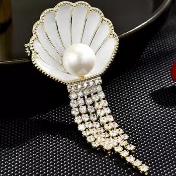 Брошь-булавка из хрустальной ракушки, броши со стразами и жемчугом, свадебные украшения, подарки