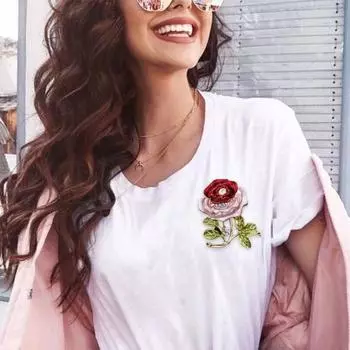 Брошь, булавка, красивая инкрустация стразами, цветная брошь, значок, изысканная роза, булавка на лацкан, брошь, значок, ювелирные аксессуары красный