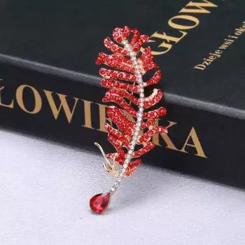 Брошь Булавка Перо Стразы Ювелирные Изделия Блестящий Лист Брошь Аксессуары Для Одежды зелёный