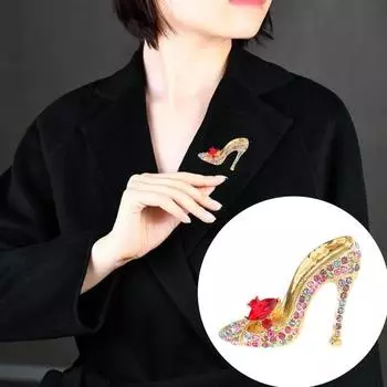 Брошь-булавка с блестящими стразами, инкрустированная на высоком каблуке, значок на воротник пальто чёрный