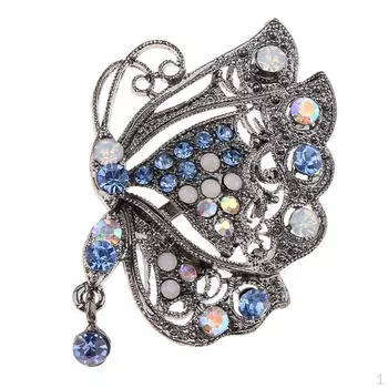 Брошь-булавка с изображением животного, материал из сплава со стразами - синий