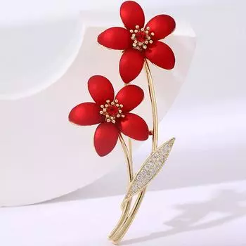 Брошь-булавка в виде цветка красной розы с кристаллами, броши золотого тона, ювелирные изделия со стразами, подарки