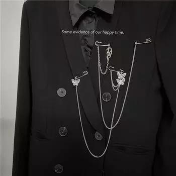 Брошь-цепочка с бабочкой в европейском стиле и в стиле панк для мужчин и женщин, длинная булавка с пламенем, блейзер, аксессуары, трендовая цепочка