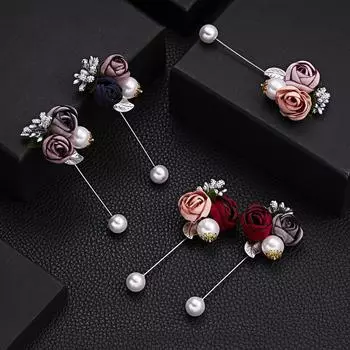 Брошь-цветок из ткани, элегантная женская брошь-камелия, длинная игла с жемчугом, брошь с одним символом