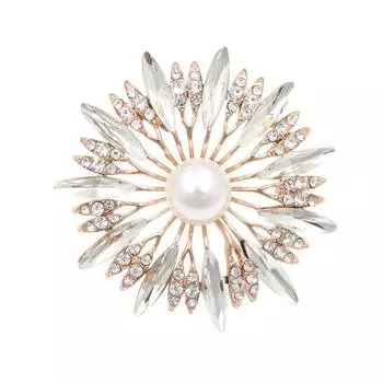 Брошь-цветок с цветком, жемчугом и стразами, модная, женская, универсальная, фиксированная, на одежду, ювелирная булавка