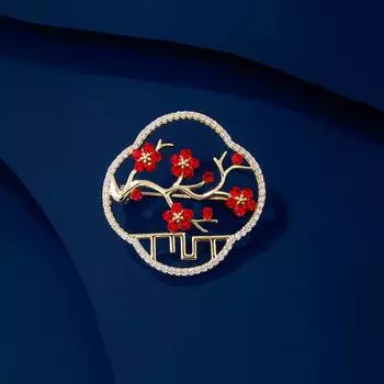 Брошь «Цветок сливы», нишевая антибликовая булавка, красный корсаж, женские роскошные аксессуары, изысканный, 2022 год, прилив