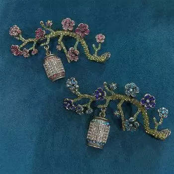 Брошь «Цветок сливы» в стиле ретро со стразами, ветка-фонарь, модное комнатное растение, булавка, брошь, женские аксессуары