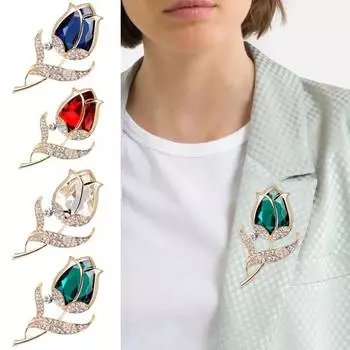 Брошь-цветок тюльпана со стразами, элегантные аксессуары для одежды, свитер, кардиган, пальто, деловой костюм, булавка с лацканами, модные ювелирные изделия, подарок красный