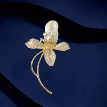 Брошь-цветок, женская, высококачественная, инкрустированная жемчужиной в стиле барокко, брошь, универсальная, аксессуары для одежды Electroplated real gold золотой