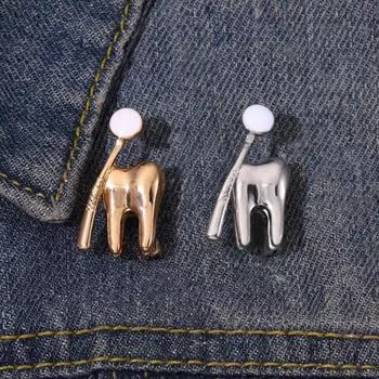 Брошь для значка/серебряного цвета, забавная булавка из стоматологической серии, элегантное украшение, креативное украшение для здоровья полости рта, мультфильм серебряный