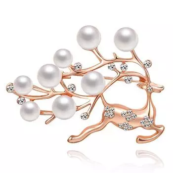 Брошь Flash Diamond Elk Brooch Animal Pearl Corsage Accessories Рождественские подарки унисекс серебряный