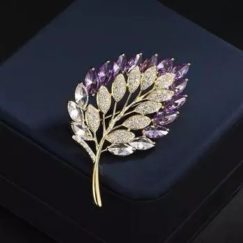 Брошь Грация Элегантная брошь со стразами и ажурным листом, булавка, аксессуары для одежды
