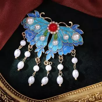 Брошь Guochao Hanfu Ming And Song Daily Cheongsam Accessories Burnt Blue Xiaomi Bead Lily Of Valley Premium Sense Pin Accessories