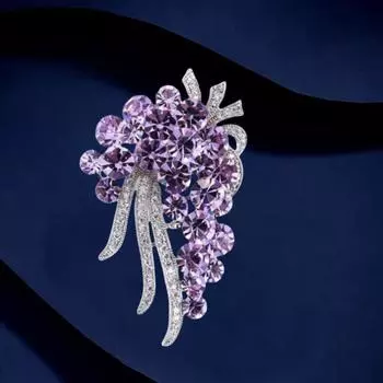 Брошь Harvest Grape Brooch Женская эксклюзивная брошь Sense Of High-End с инкрустацией из меди и циркония, универсальная персонализированная булавка для одежды, аксессуары, подарки Electroplated real gold фиолетовый