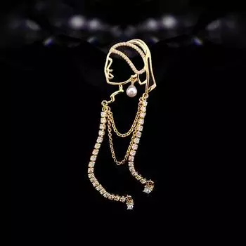 Брошь High-End Niche Girl Wearing Pearl Earrings Long Tassel Retro Accessories Suit Pin Woman