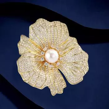 Брошь из цельного бриллианта и циркона для женщин, высококлассный жемчужный цветок, темпераментный корсаж, универсальная одежда, булавка, аксессуары Electroplated real gold золотой