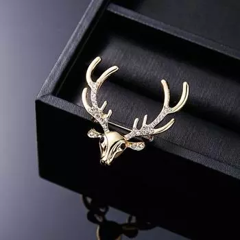 Брошь из цинкового сплава в виде головы лося со стразами, металлическая брошь в виде оленя, уникальный рождественский значок, украшение золотой