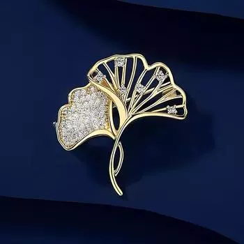 Брошь из гинкго билоба со стразами, женская, нежная, в виде листа, Niche Design Sense, антибликовая, аксессуары для костюмов