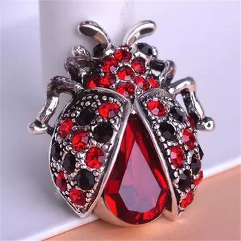 Брошь из красного стекла, двойные цвета, стразы, божья коровка, аксессуары для одежды с животными