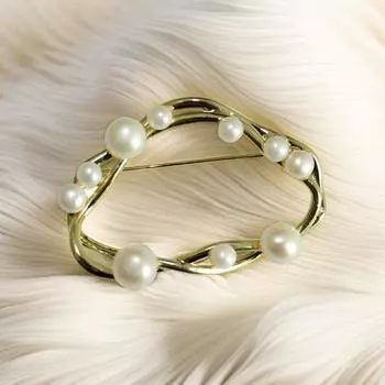 Брошь из натурального пресноводного жемчуга Douyin для женщин, модная простая булавка для пальто и корсажа золотой
