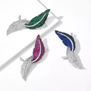 Брошь из перьев с завитыми бриллиантами, высококачественная женская изысканная роскошная корсажная брошь из перьев, аксессуары для костюма в стиле ретро