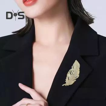 Брошь из перьев со стразами для женщин и мужчин, искусственный кристалл, перо, лацкан, английская булавка, воротник, ювелирные изделия, аксессуар для вечеринок, свадеб серебряный