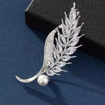 Брошь из пшеницы, полная циркония, аксессуары для одежды, жемчужный медный позолоченный корсаж золотой